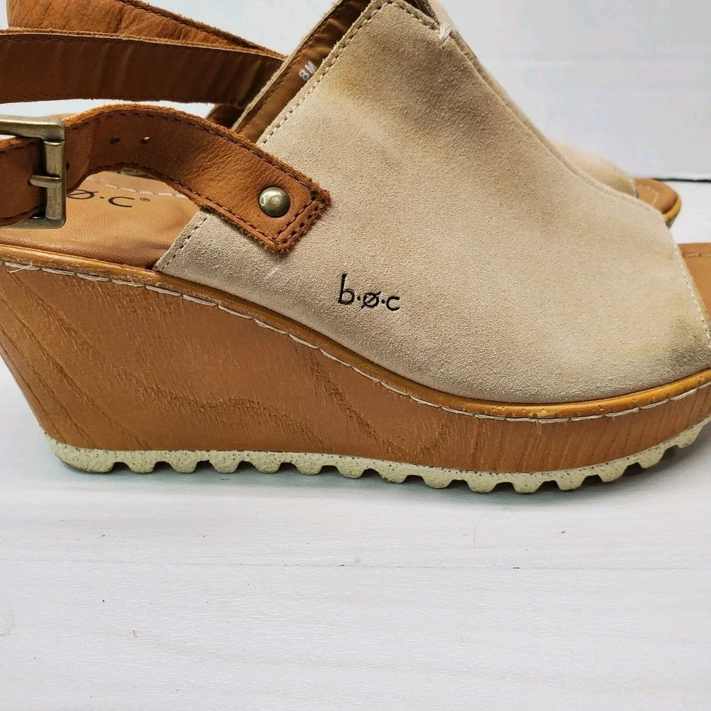 Boc Noelle Suede Leather Wedge Shoes Womens 8M Tan Sandals Sling Back Fast Ship